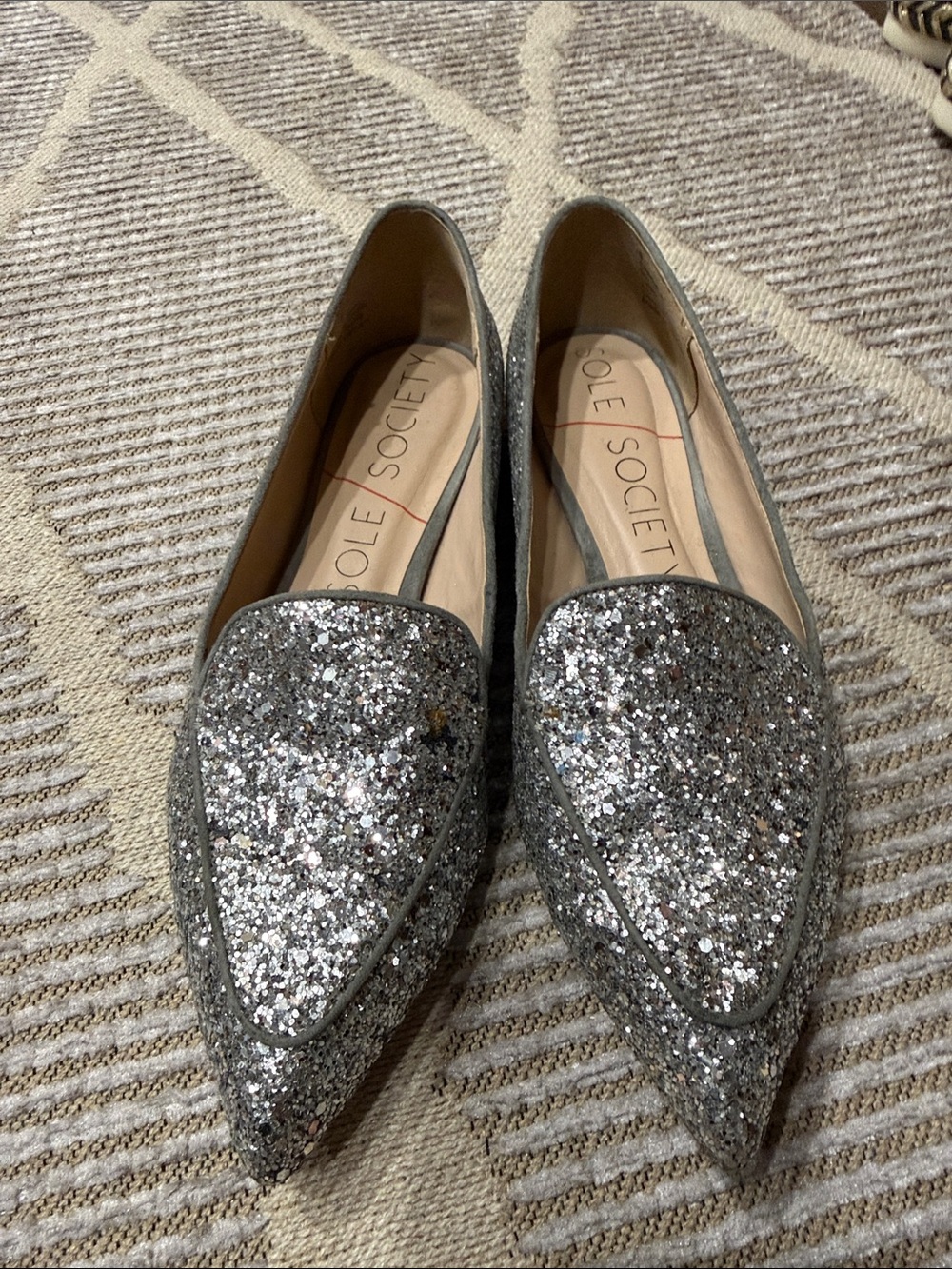 Cole Haan Silver Glitter Pointed Toe Slip-On Flats